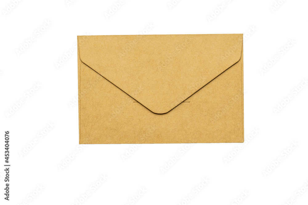 Closed paper postal envelope isolated on a white background. Flat lay. Closed paper postal envelope isolated on a white background. Flat lay.
