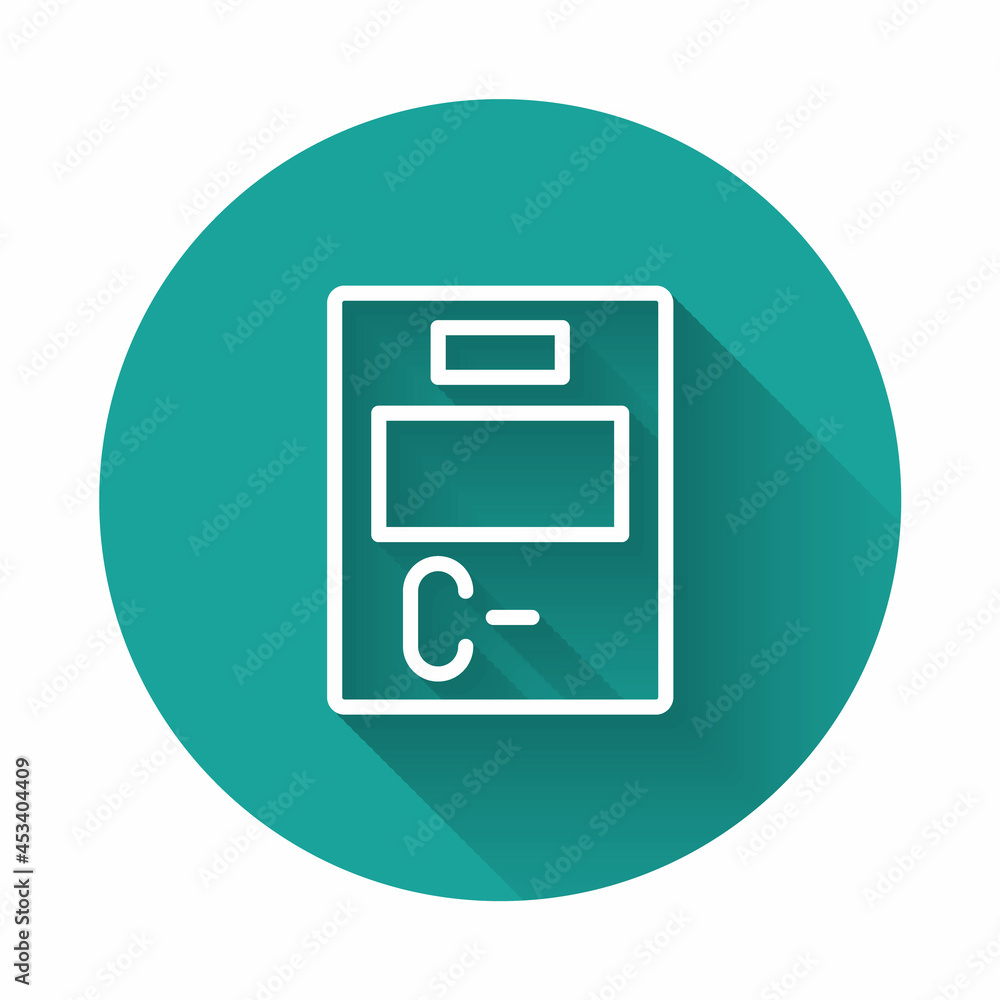 White line Exam paper with incorrect answers survey icon isolated with long shadow background. Bad mark of test results. Green circle button. Vector White line Exam paper with incorrect answers survey icon isolated with long shadow background. Bad mark of test results. Green circle button. Vector