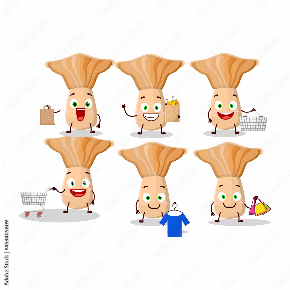 A Rich lactarius mascot design style going shopping