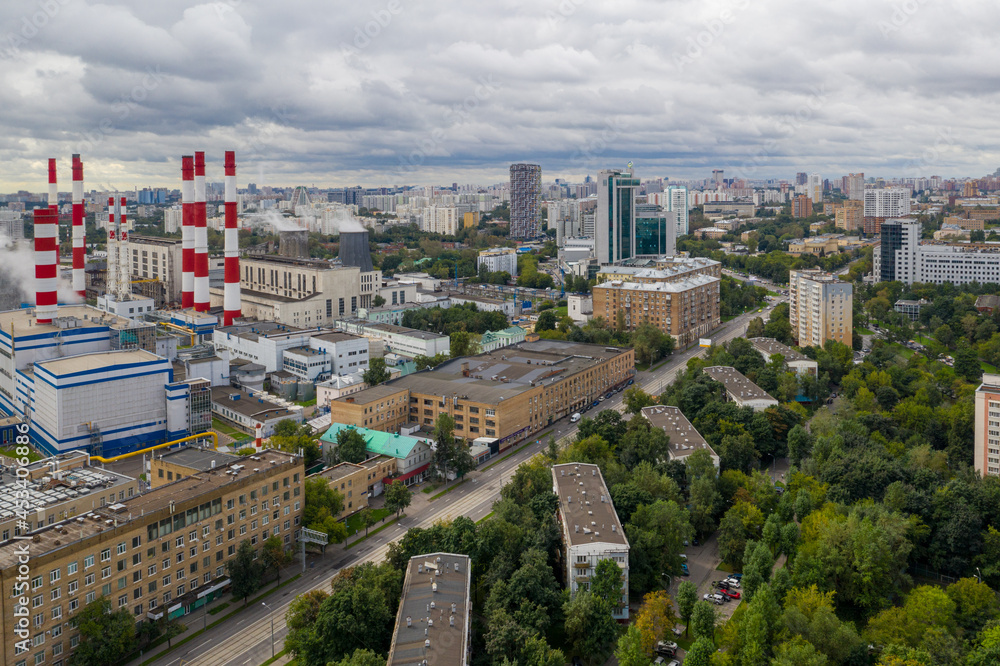 Moscow industrial in city center air view