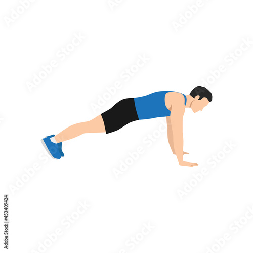 Man doing plank. abdominals exercise flat vector illustration isolated on white background