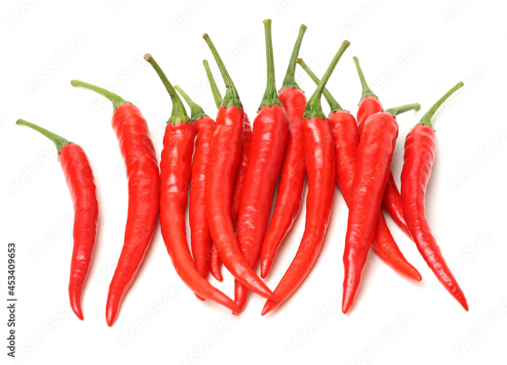 Red chili peppers on white background Red chili peppers on white background