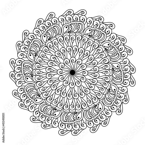 Coloring book for adult. Hand drawn mandala. Coloring page with tribal pattern. Black and White decorative design element. Vector illustration