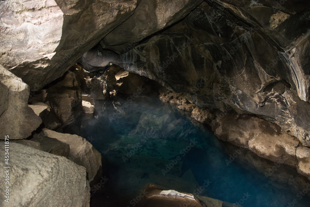 Blue lake inside a cave, Iceland Blue lake inside a cave, Iceland