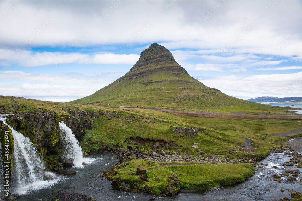 Kirkjufell mountain and waterfalls, Iceland landscape