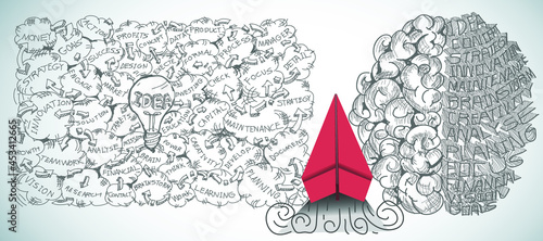 red paper plane and business strategy on white background plan, business success,idea and concept creativity illustration business  innovation technology modern. 