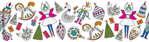 Сhristmas horizontal vector seamless Nutcracker border.  Seamless pattern can be used for wallpaper, pattern fills, web page background, surface textures.