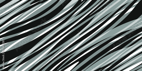 Black, gray and white waves. Chaotic uneven stripes abstract pattern, animalistic ornament, stylized modern illustration. Digital paper, textile print, web design, wallpapers, wrapping paper.