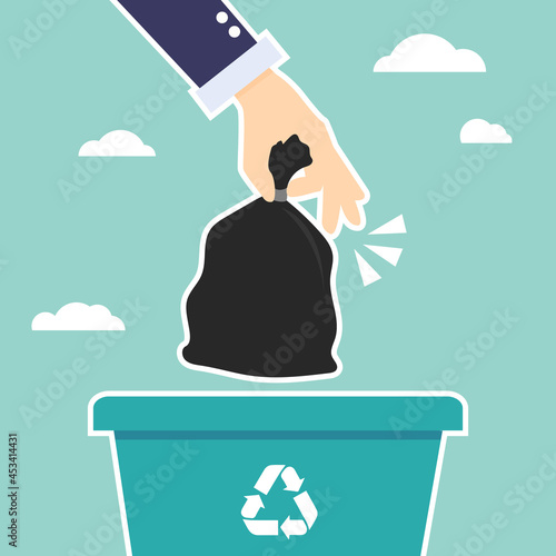 Hand throwing rubbish to trash cartoon vector illustration