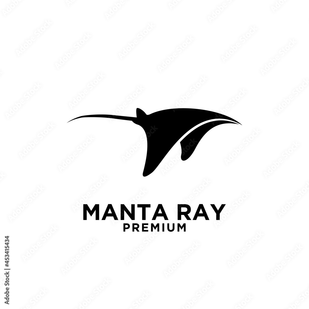 Premium manta ray vector black logo design isolated white background - obrazy, fototapety, plakaty 