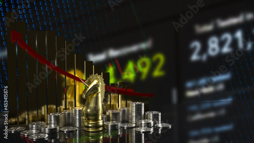 The gold  unicorn chess and business chart for start up concept 3d rendering