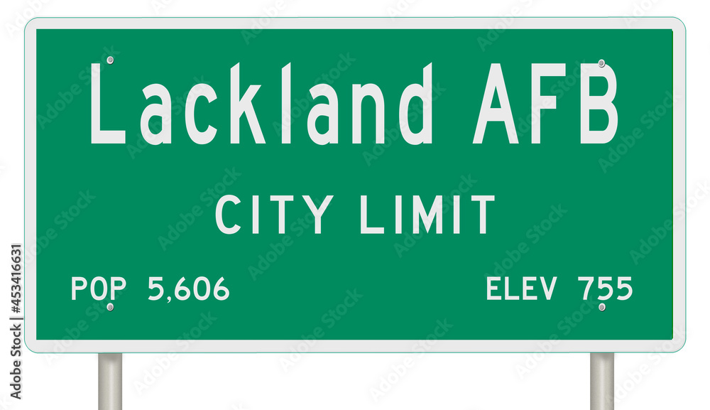 Rendering of a green Texas highway sign with city information