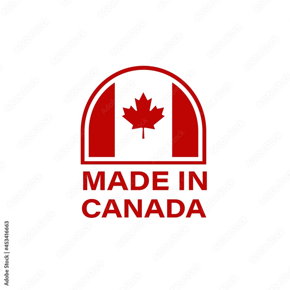 Made in Canada Label, Stamp, or Logo. With The National Flag of Canada and Maple Leaf Made in Canada Label, Stamp, or Logo. With The National Flag of Canada and Maple Leaf