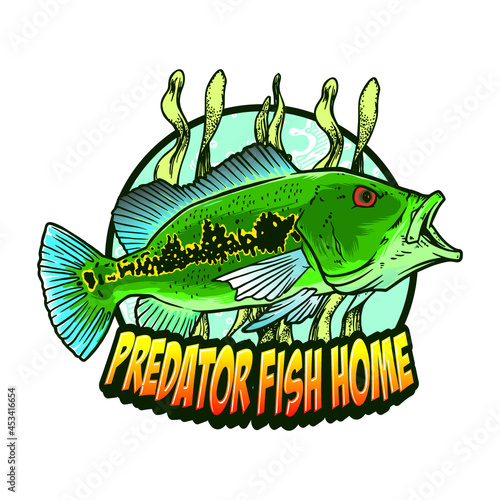 predatory fish design illustration vector tempalte, design elemet for logo, poster, card, banner, emblem, t shirt. Vector illustration photo