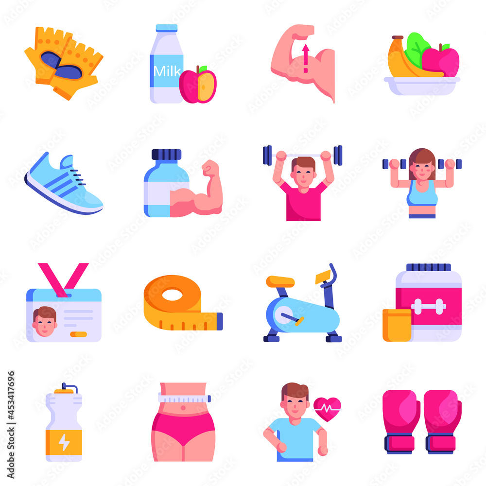 Set of Fitness Flat Icons from Gym Category
Set of Fitness Flat Icons from Gym Category