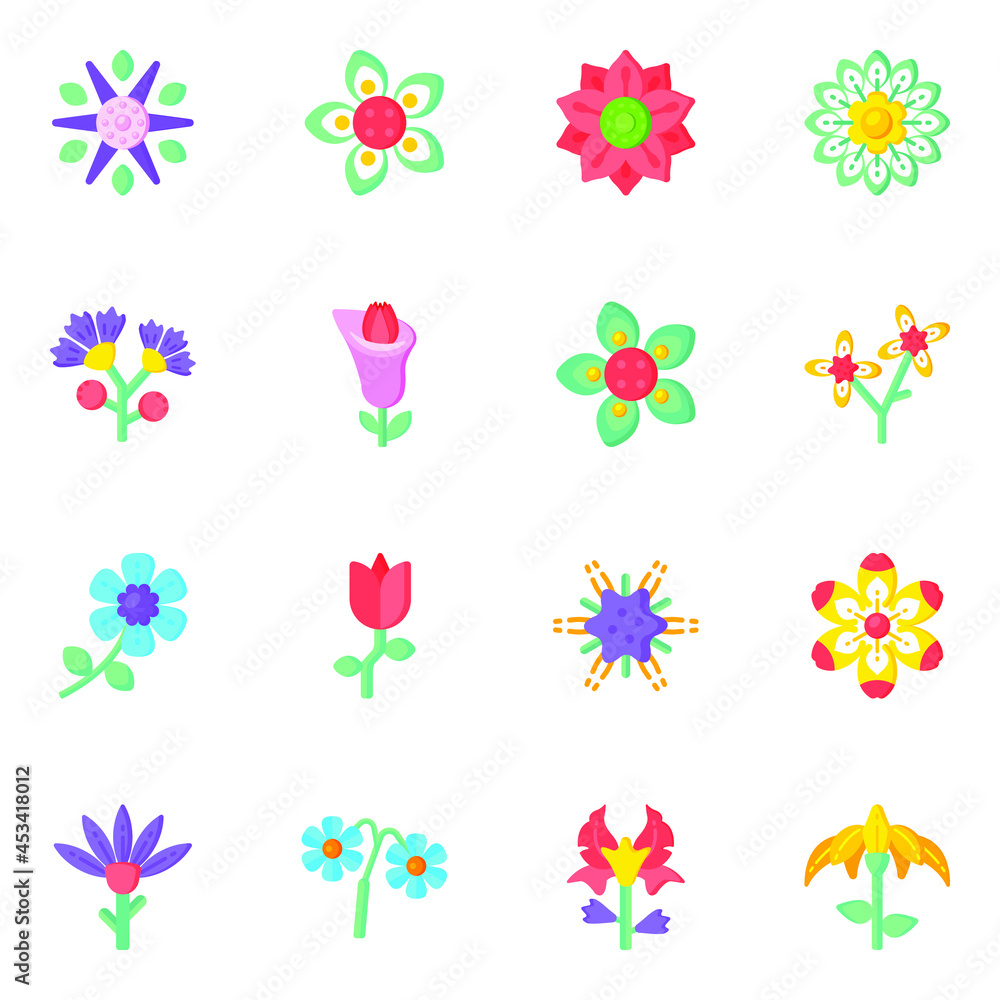 Set of Flower Designs Flat Icons in Editable Style 

