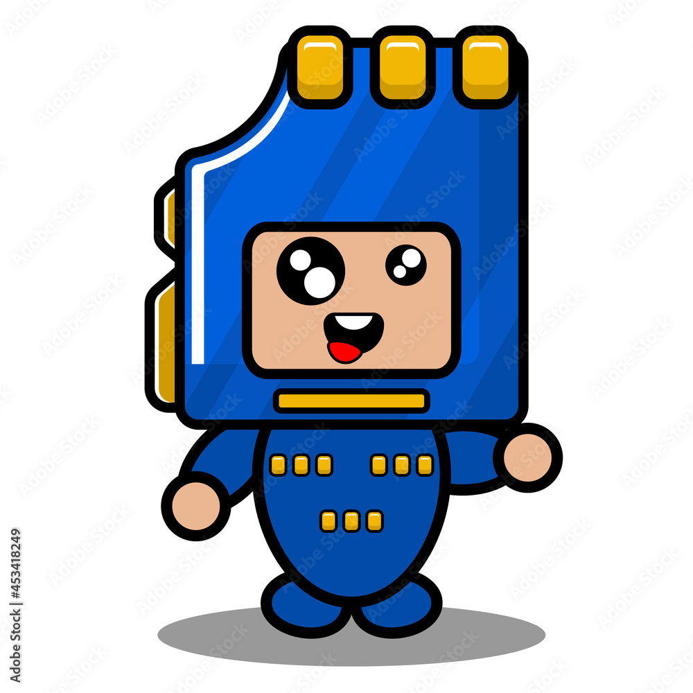 blue memory card mascot costume cute vector cartoon character with crazy expression blue memory card mascot costume cute vector cartoon character with crazy expression