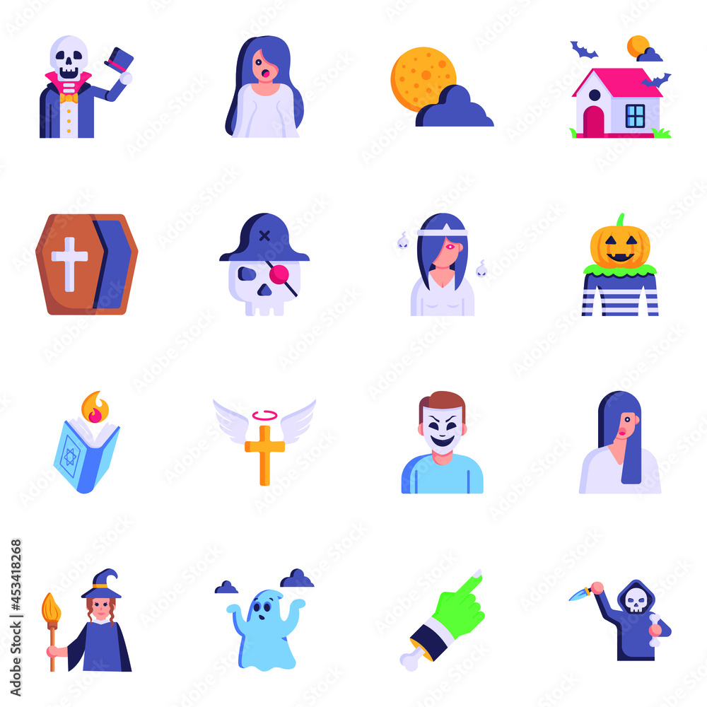 Set of Dreadful Horror Characters Flat Icons
Set of Dreadful Horror Characters Flat Icons