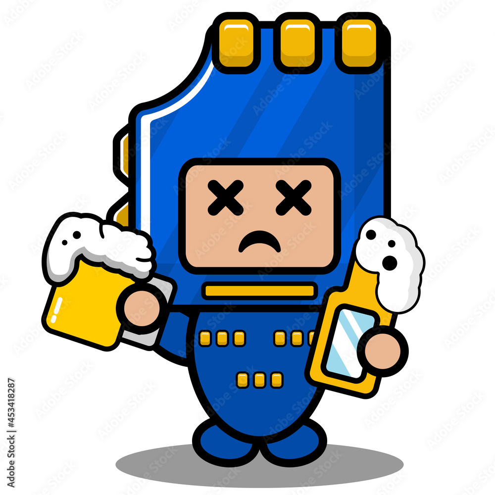 blue memory card mascot costume cute vector cartoon character drinking beer blue memory card mascot costume cute vector cartoon character drinking beer