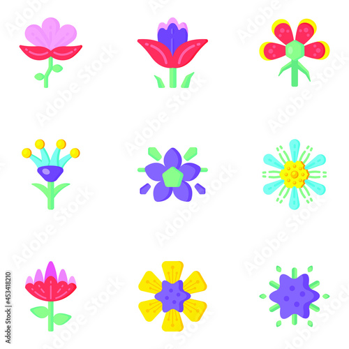 Fototapeta Naklejka Na Ścianę i Meble -  Colorful Set of Floral Flat Icons in Editable Style 

