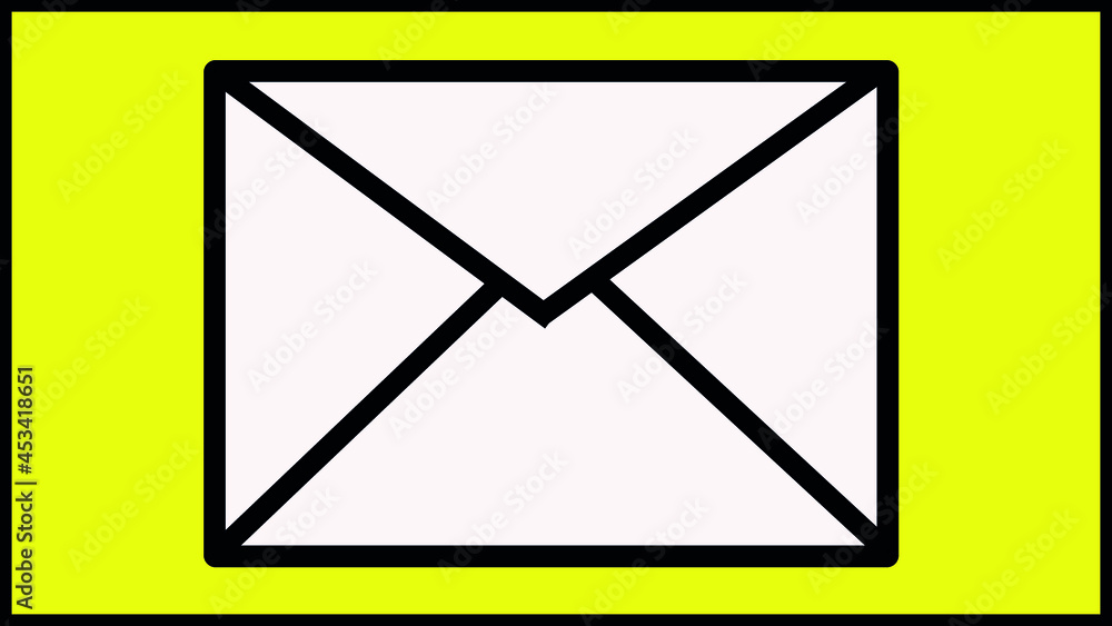 Envelope icon.Mail icon . email icon . E-mail icon isolated on the yellow background. Envelope icon.Mail icon . email icon . E-mail icon isolated on the yellow background.