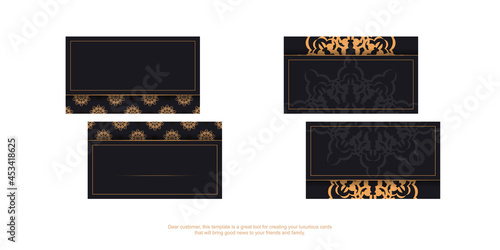 Black business card design with luxurious ornaments. Vector business cards with place for your text and vintage patterns.