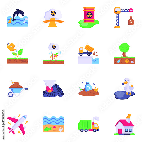 Trendy Set of Toxic Contamination Flat Icons

