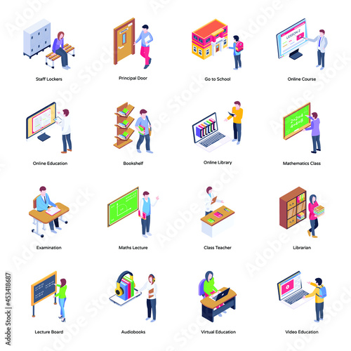 Set of Pixel Perfect Learning Isometric Icons 

