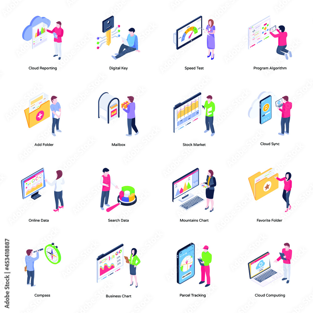 Trendy Set of Seo and Marketing Isometric Illustrations

