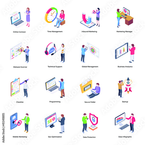 Trendy Set of Online Marketing Isometric Illustrations 

