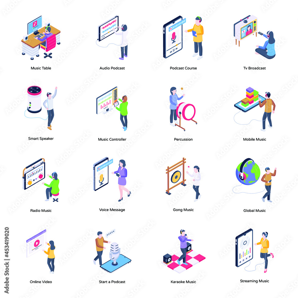 Fototapeta premium Isometric Illustrations of Music and Multimedia