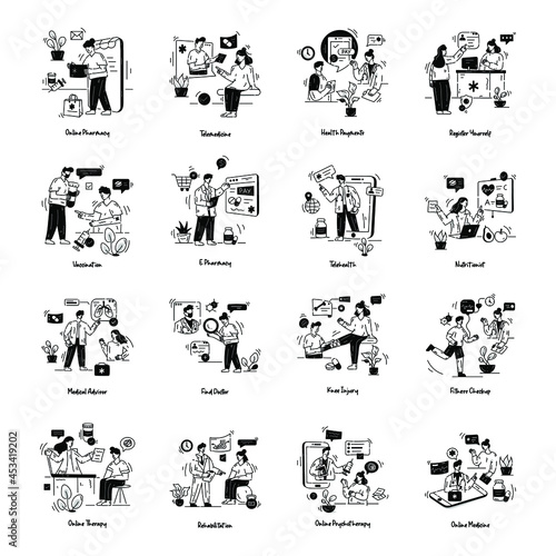 Trendy Vectors of Online Medical Glyph Illustrations

