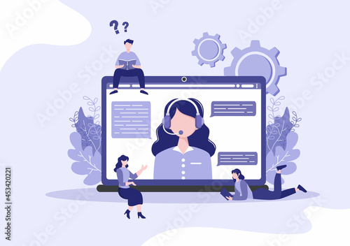 Robot Virtual Assistance or Chatbot Background Vector illustration. People smartphone conversation with Online technical support and Messaging