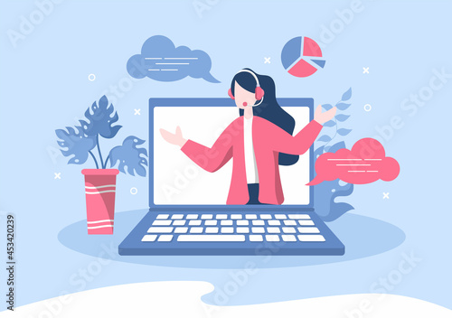 Robot Virtual Assistance or Chatbot Background Vector illustration. People smartphone conversation with Online technical support and Messaging