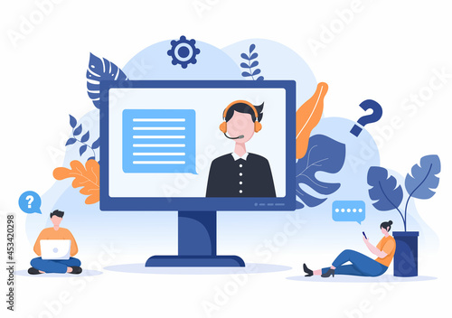 Robot Virtual Assistance or Chatbot Background Vector illustration. People smartphone conversation with Online technical support and Messaging