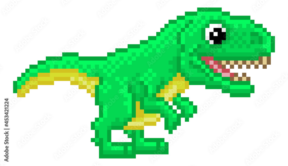 T Rex Pixel Art Dinosaur Video Game Cartoon Stock Vector | Adobe Stock