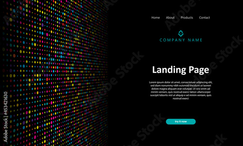 Landing page with colourful cyber particles design