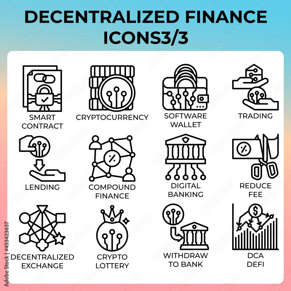 Decentralized finance (DeFi) icon set Decentralized finance (DeFi) icon set