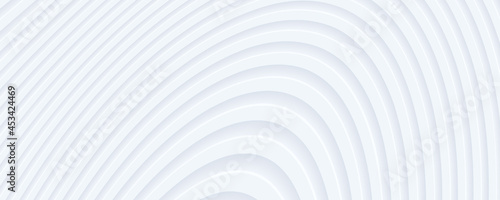 3D white wavy background for business presentation. Abstract circular elegant pattern. Minimalist empty striped blank BG. Halftone monochrome cover with modern digital minimal color, vector illustrati