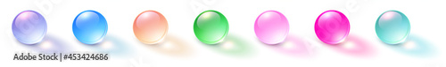 Set of colored spheres, shiny and glossy 3D colorful glass balls collection, multicolored vector illustration.