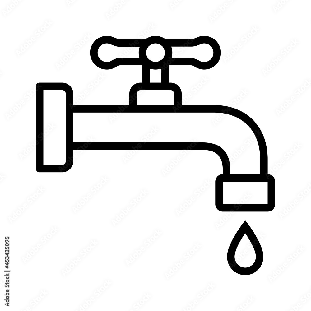 Faucet or tap spigot with water drip line art vector icon for apps and websites Faucet or tap spigot with water drip line art vector icon for apps and websites