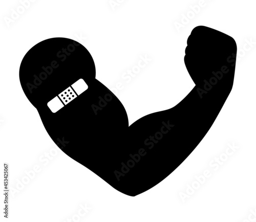 Vaccinated arm with COVID-19 vaccine flat vector icon health apps and websites