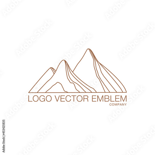 Minimal landscape logo in linear style. Mountain logotype. Vector icon for handmade products, social media posts, travel concept illustrations etc. Branding.