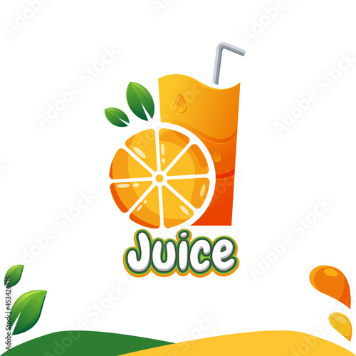 Orenge Juice logo concept with glass straw and orange fruit illustration for summer brand  identity  