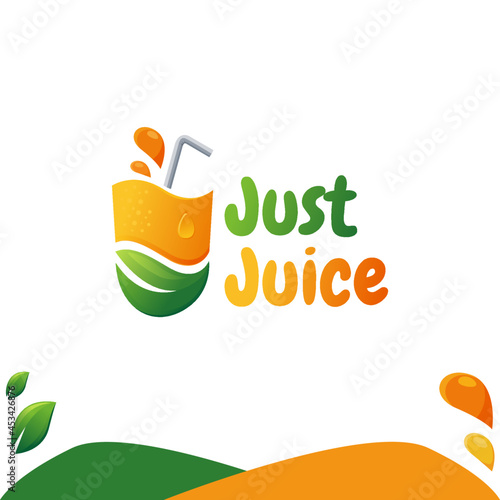 Fruit Juice logo concept with glass straw and orange fruit illustration for summer brand  identity  