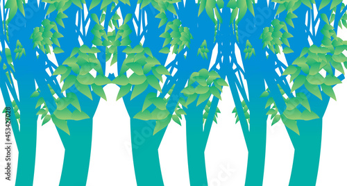 青い機器と緑の葉が静かな時を刻みます。