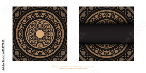 Luxurious design of a postcard in black with Greek ornaments. Invitation card design with space for your text and vintage patterns.