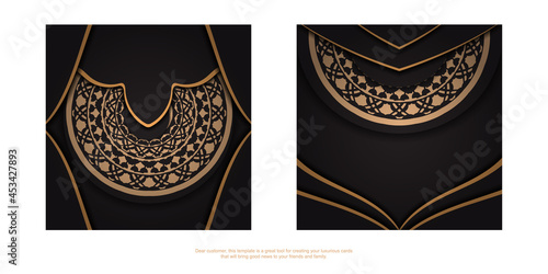 Luxurious design of a postcard in black with Greek ornaments. Invitation card design with space for your text and vintage patterns.