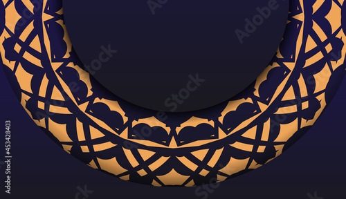 Luxurious Ready-to-Print blue color postcard design with lavish patterns. Vector Invitation card template with place for your text and vintage ornaments.