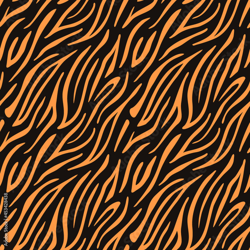 Vector seamless pattern. The orange and black stripe texture is repeated. Background template design.